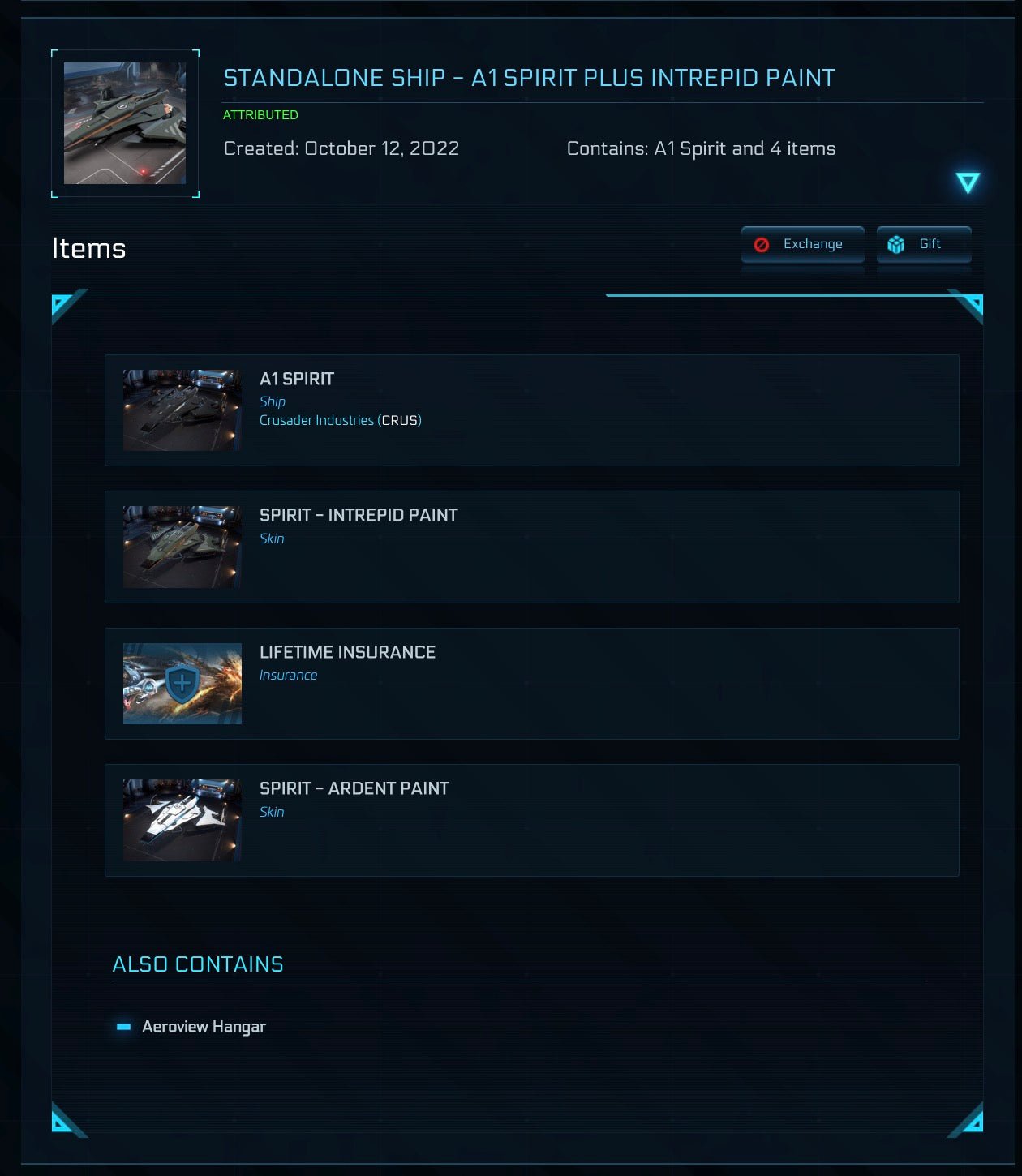 A1 Spirit - LTI Original Concept from Star Citizen, a Ship sold by Galactic Merchant