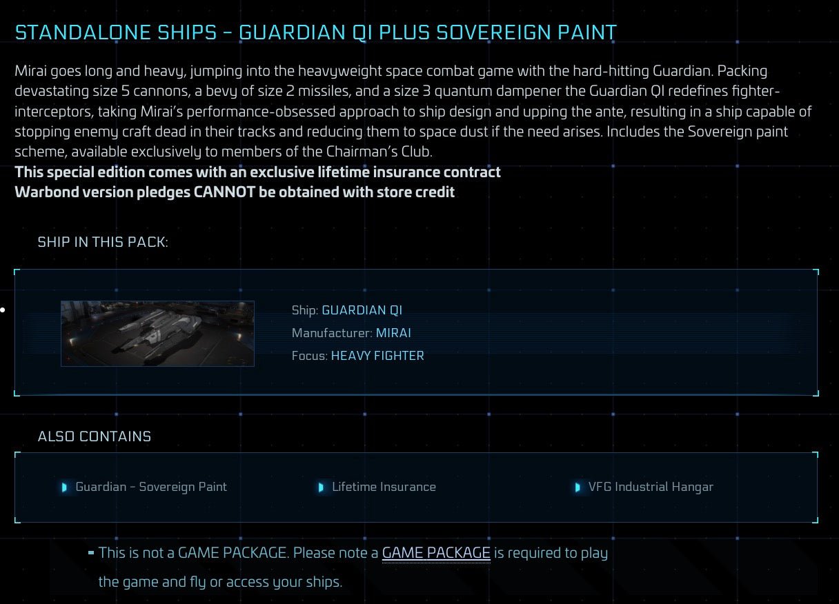 Guardian QI - LTI Original Concept from Star Citizen, a Ship sold by Galactic Merchant
