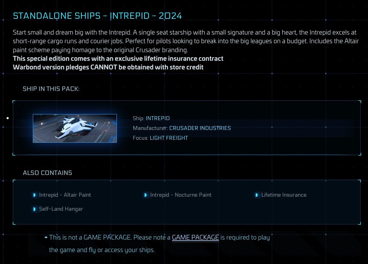 Intrepid - LTI Original Concept from Star Citizen, a Ship sold by Galactic Merchant