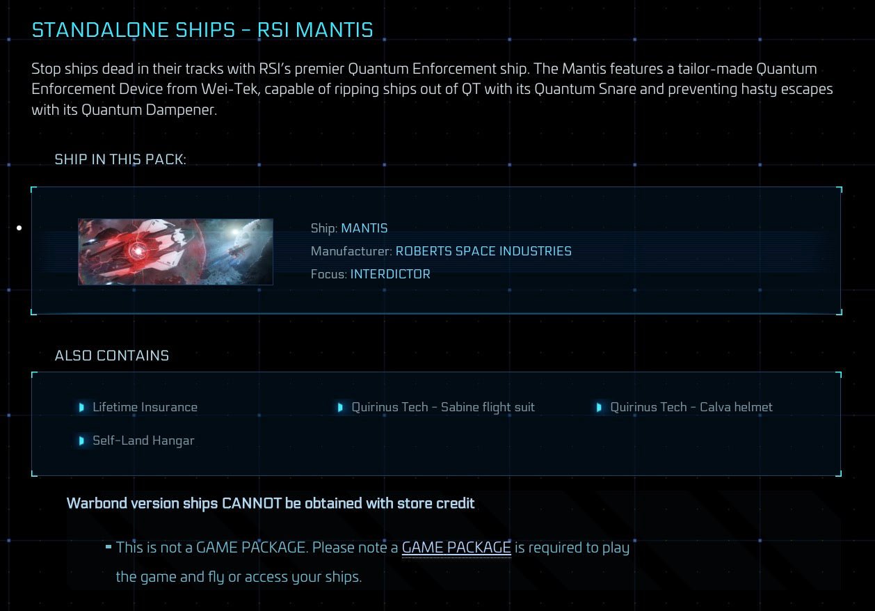 Mantis - LTI Original Concept from Star Citizen, a Ship sold by Galactic Merchant