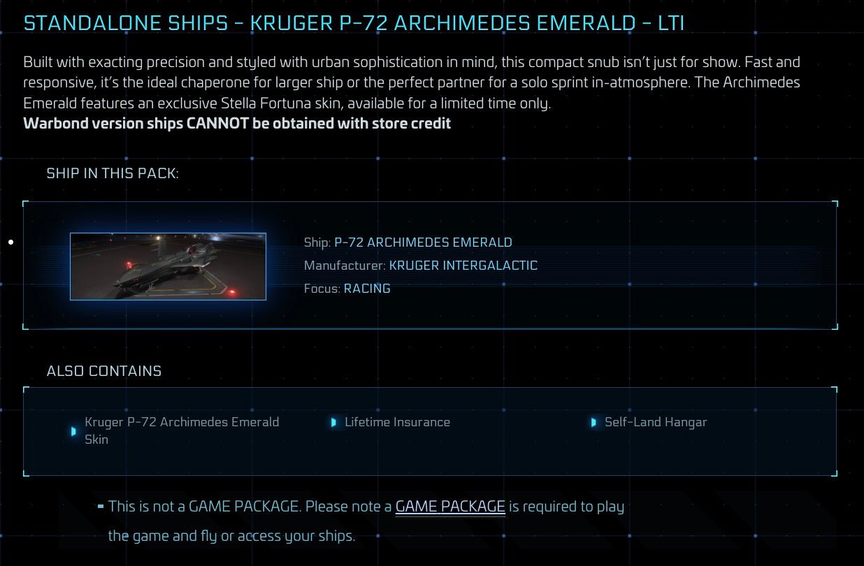 P-72 Archimedes Emerald - LTI Original Concept from Star Citizen, a Ship sold by Galactic Merchant