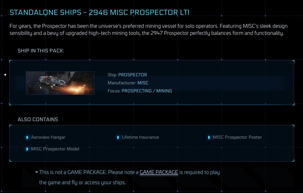 Prospector - LTI Original Concept from Star Citizen, a Ship sold by Galactic Merchant