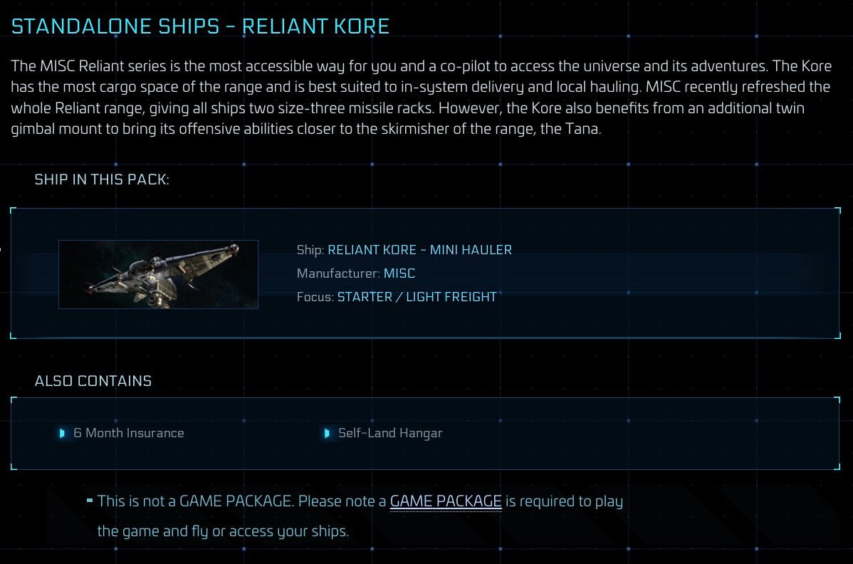 Reliant Kore - LTI Original Concept from Star Citizen, a Ship sold by Galactic Merchant