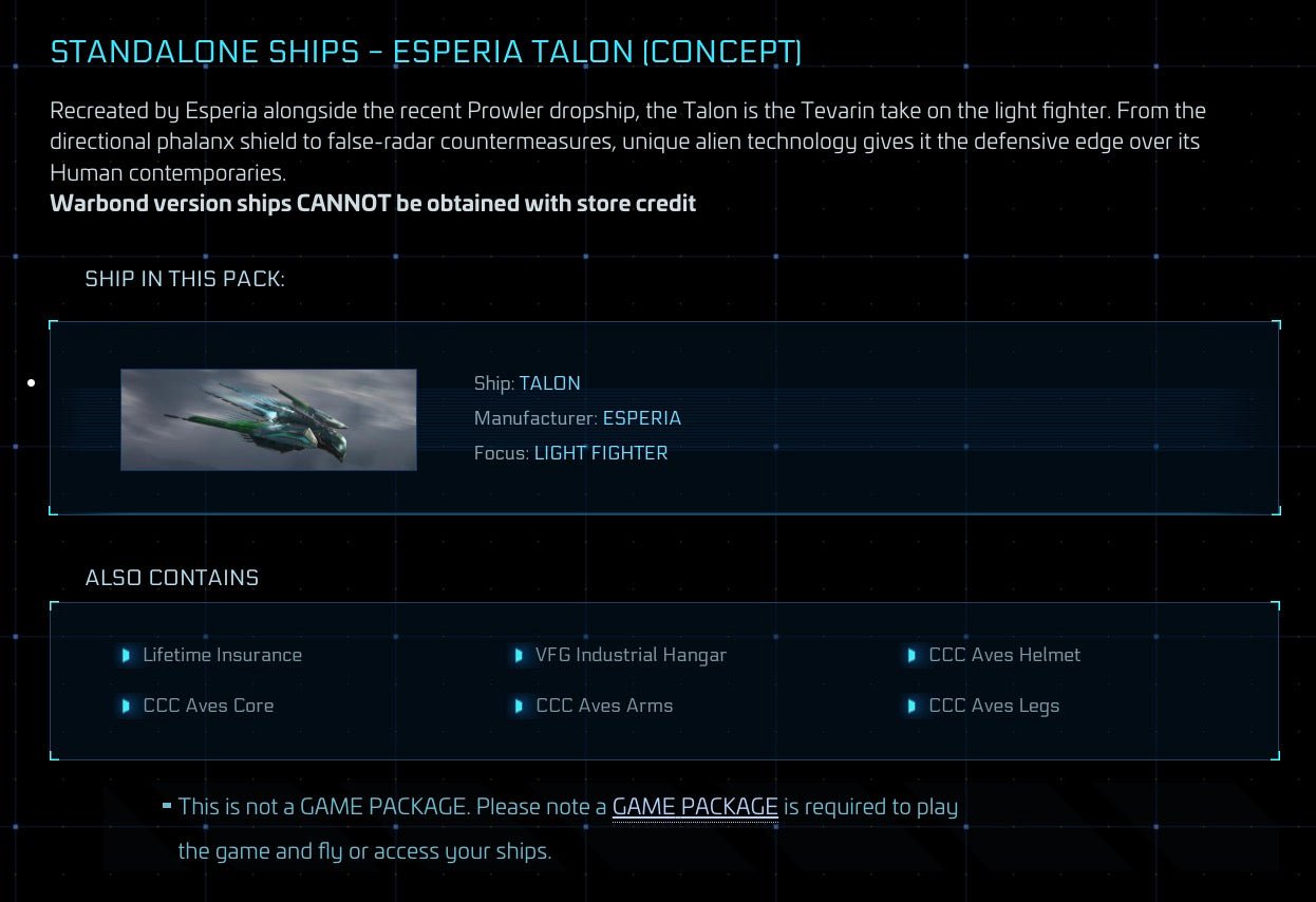 Talon - LTI Original Concept from Star Citizen, a Ship sold by Galactic Merchant